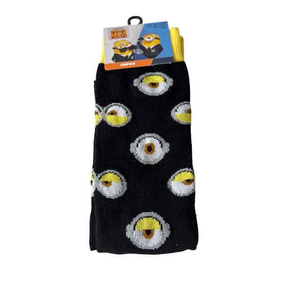 Men’s Black Cartoon Crew Socks 9-13 | Funny Eye Pattern Novelty - Picture 1 of 3